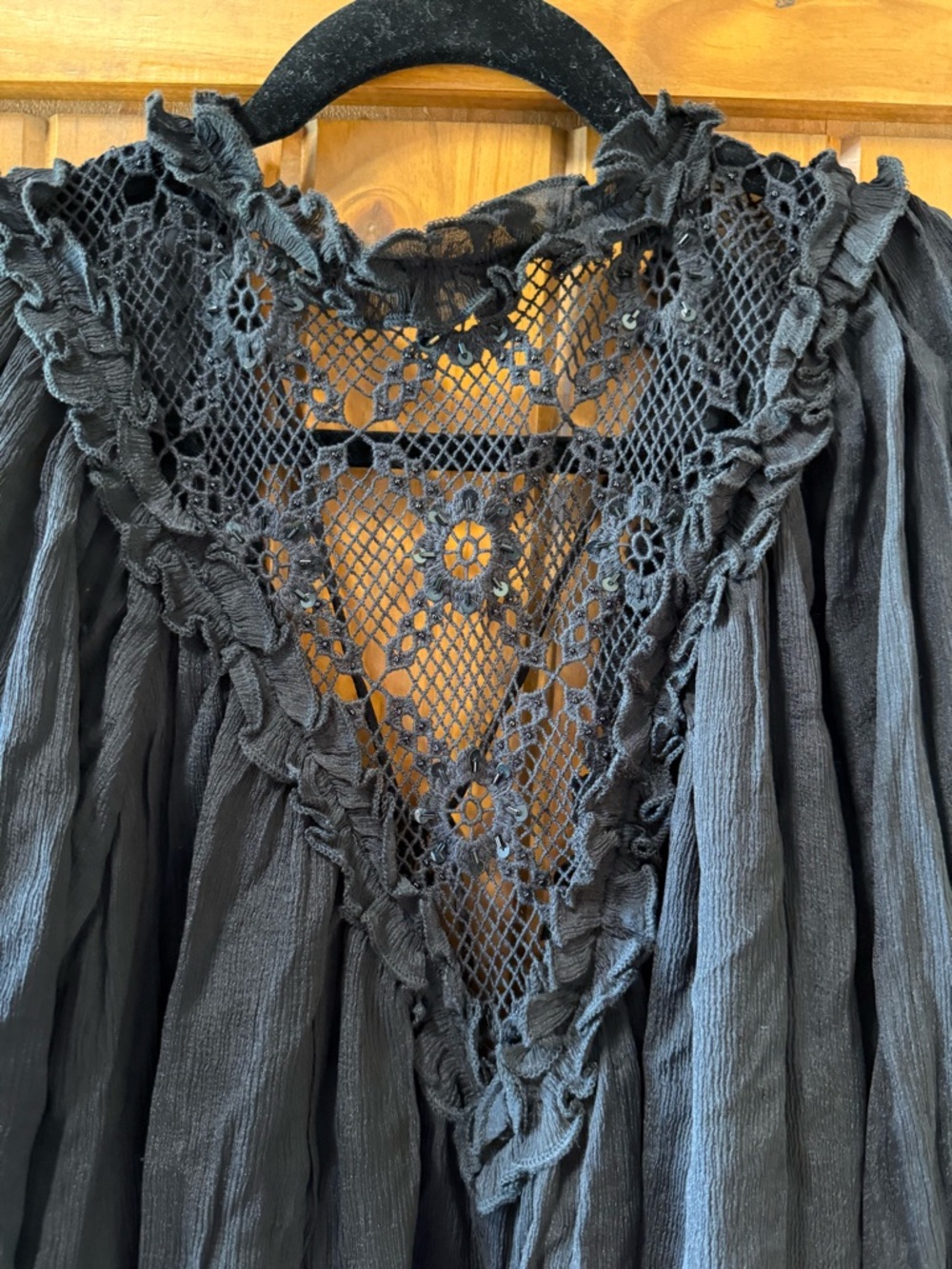 Black Lace-Trim Peasant Tunic Top - Picture 2 of 5